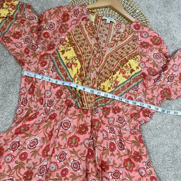 Umgee Floral Border Print Layered Mini Dress Boho Gypsy Rose Pink Plus Size 1X - Picture 14 of 15